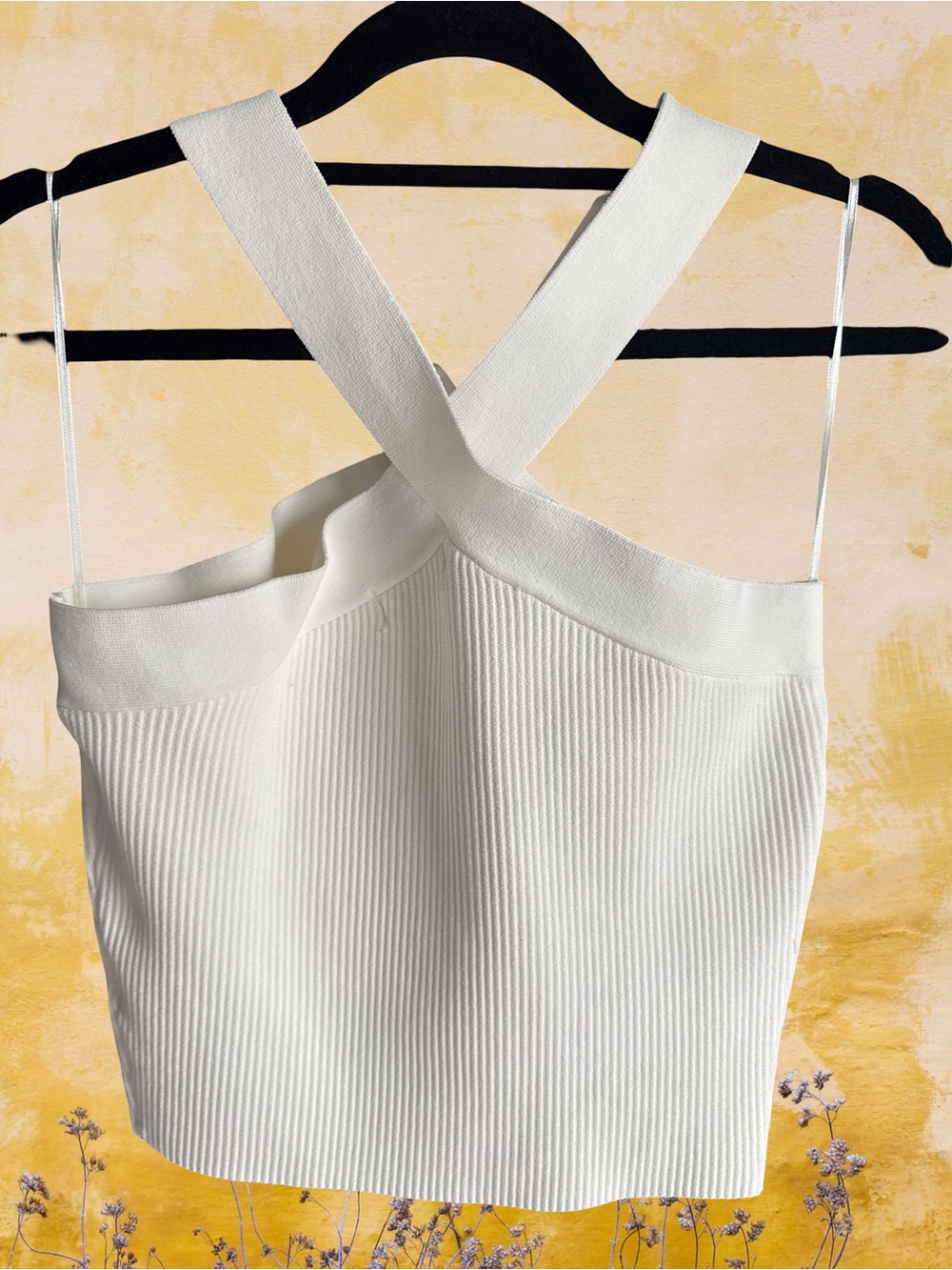 White Cross-Back Ribbed top - Picture 2 of 3